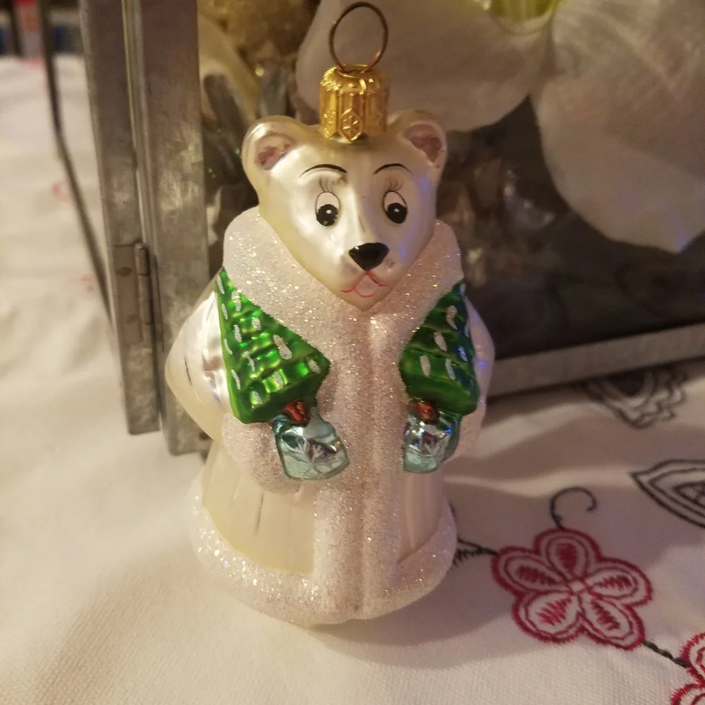 Christopher Radko Beary Chic White Polar Bear Christmas Ornament